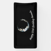 Blauwe Halve Maan met Witte bloemen Verjaardag Spandoek (Verticaal)