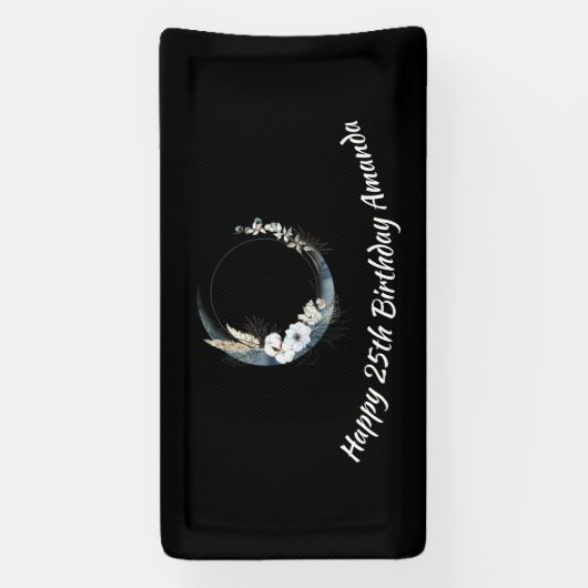 Blauwe Halve Maan met Witte bloemen Verjaardag Spandoek (Verticaal)