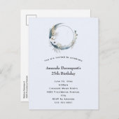 Blauwe Halve Maan met Witte bloemen Verjaardag Uitnodiging Briefkaart (Voorkant / Achterkant)
