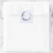 Blauwe halve maan met witte bloemen vierkante sticker (Tas)