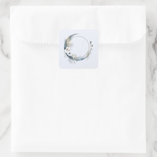 Blauwe halve maan met witte bloemen vierkante sticker (Tas)