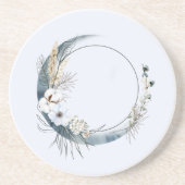 Blauwe halve maan met witte bloemen zandsteen onderzetter (Voorkant)