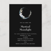 Blauwe Halve Maan Witte Bloemen Halloween Party Uitnodiging Briefkaart (Voorkant)