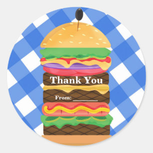 Blauwe Hamburger Zomer Barbecue Feest Favor Ronde Sticker