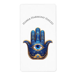  Blauwe Hamsa Hand met Evil Eye Symbool Etiket