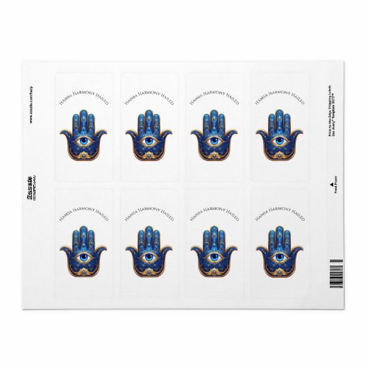  Blauwe Hamsa Hand met Evil Eye Symbool Etiket (Full Sheet)