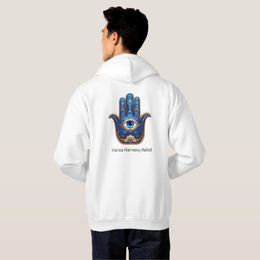  Blauwe Hamsa Hand met Evil Eye Symbool Hoodie (Achterkant volledig)