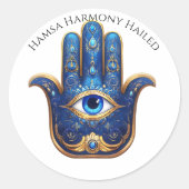  Blauwe Hamsa Hand met Evil Eye Symbool Ronde Sticker (Voorkant)
