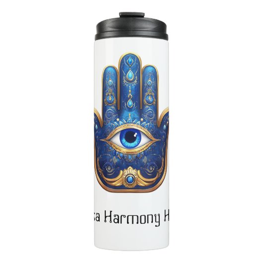  Blauwe Hamsa Hand met Evil Eye Symbool Thermosbeker (Voorkant)