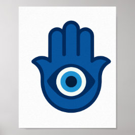 Blauwe Hamsa Hand - Vreedzame Energie Poster