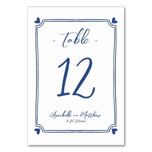 Blauwe hand getekend grillige bruiloft kaart (Voorkant)