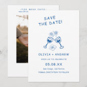 Blauwe hand getekend grillige bruiloft Save the da Kaart (Voorkant / Achterkant)