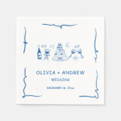 Blauwe hand getekend grillige bruiloft servet (Voorkant)