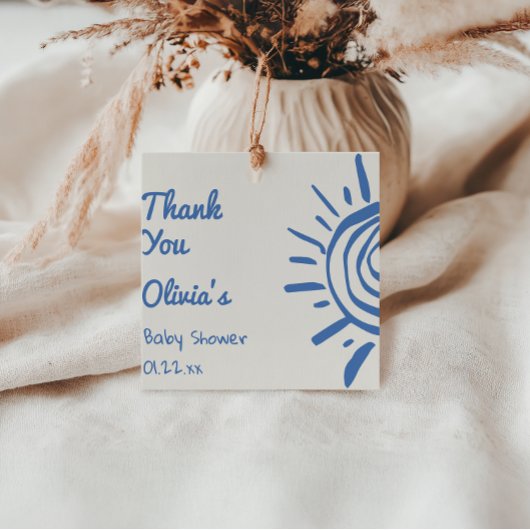 Blauwe hand getekend hier komt de zoon Baby shower Bedankjes Labels