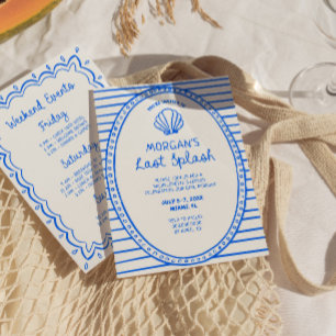 Blauwe Hand Getekende Laatste Splash Bachelorette Kaart