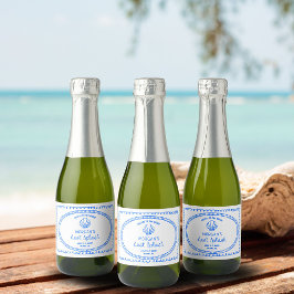 Blauwe Hand Getekende Laatste Splash Bachelorette Sparkling Wijnetiket