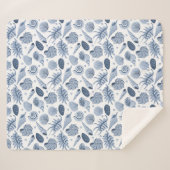 Blauwe hand getekende zeeschelpen op wit sherpa deken (Voorkant (horizontaal))