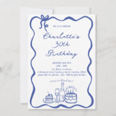 BLAUWE Hand Getrokken 30ste Verjaardag Uitnodiging (Voorkant)