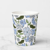 Blauwe Hand Getrokken Bloemblok Print Papieren Bekers (Achterkant)