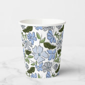 Blauwe Hand Getrokken Bloemblok Print Papieren Bekers (Links)
