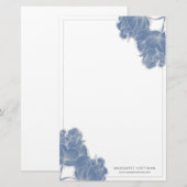Blauwe Hand Getrokken Bloemen Pioenen Stationery Briefpapier (Voorkant / Achterkant)