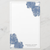 Blauwe Hand Getrokken Bloemen Pioenen Stationery Briefpapier (Voorkant)