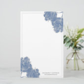 Blauwe Hand Getrokken Bloemen Pioenen Stationery Briefpapier (Staand voorkant)