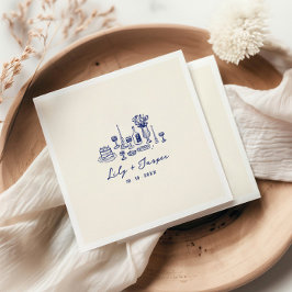 Blauwe Hand getrokken bruiloft Servet