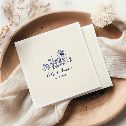 Blauwe Hand getrokken bruiloft Servet