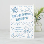 Blauwe Hand getrokken Disco Bachelorette Party Wee Kaart (Staand voorkant)