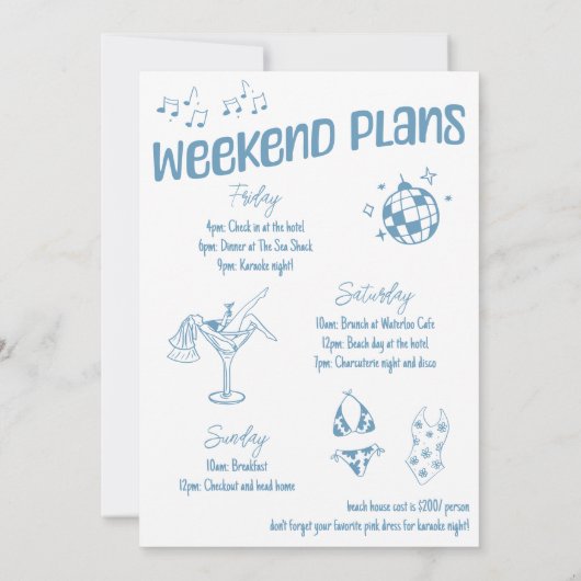 Blauwe Hand getrokken Disco Bachelorette Party Wee Kaart (Achterkant)