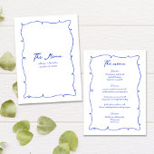 Blauwe Hand Getrokken Golvende Rand & Script Bruil Menu