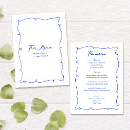 Blauwe Hand Getrokken Golvende Rand & Script Bruil Menu