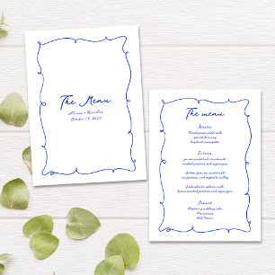Blauwe Hand Getrokken Golvende Rand & Script Bruil Menu