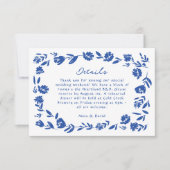 Blauwe Hand getrokken grillige bloem bruiloft deta RSVP Kaartje (Voorkant)