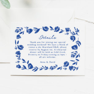 Blauwe Hand getrokken grillige bloem bruiloft deta RSVP Kaartje