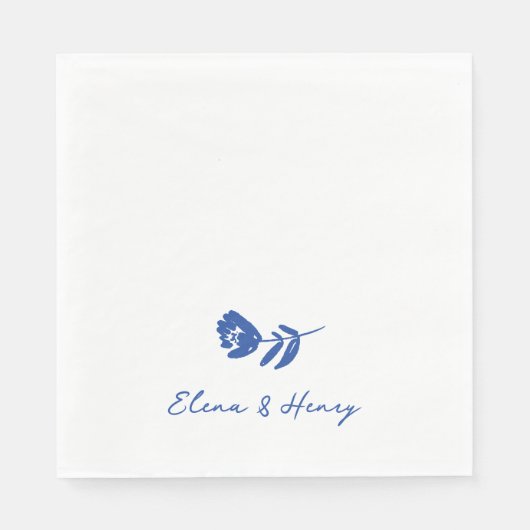 Blauwe Hand getrokken grillige bloem bruiloft Servet (Voorkant)