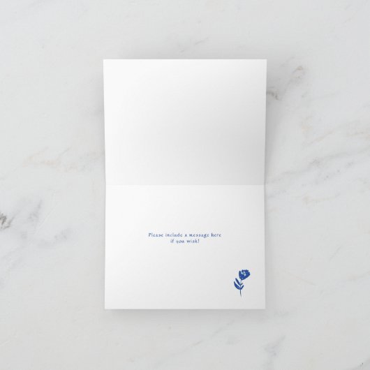 Blauwe Hand getrokken grillige bloem grens bruilof Bedankkaart (Binnen)