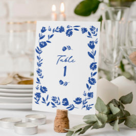 Blauwe Hand getrokken grillige bloem tafel nummers Kaart