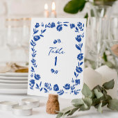 Blauwe Hand getrokken grillige bloem tafel nummers Kaart