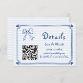 Blauwe Hand getrokken krabbel strepen bruiloft Enc Informatiekaartje (Voorkant / Achterkant)