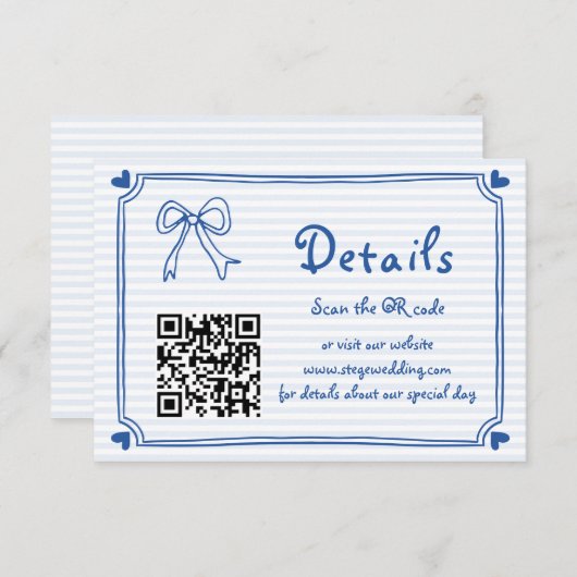 Blauwe Hand getrokken krabbel strepen bruiloft Enc Informatiekaartje (Voorkant / Achterkant)