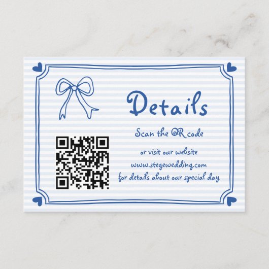 Blauwe Hand getrokken krabbel strepen bruiloft Enc Informatiekaartje (Voorkant)