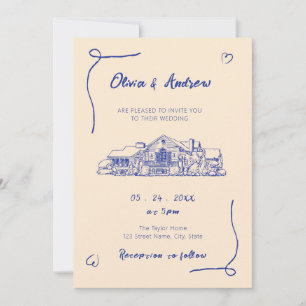 Blauwe Hand Getrokken Sketch Locatie Trouwen Kaart