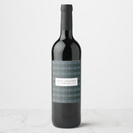 Blauwe hand Getrokken Tartan Plaid Kerstmis Wijn Etiket