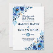 Blauwe Hand getrokken Waterverf bruiloft uitnodigi Kaart (Achterkant)