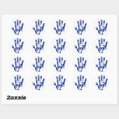 Blauwe hand ronde sticker (Vel)