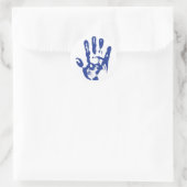 Blauwe hand ronde sticker (Tas)