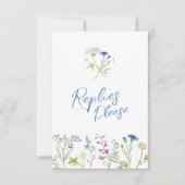 Blauwe hand wildflower waterverf RSVP bruiloft (Voorkant)