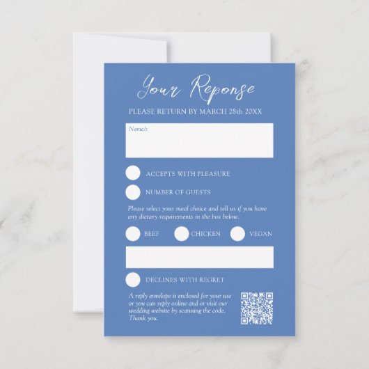 Blauwe hand wildflower waterverf RSVP bruiloft (Achterkant)